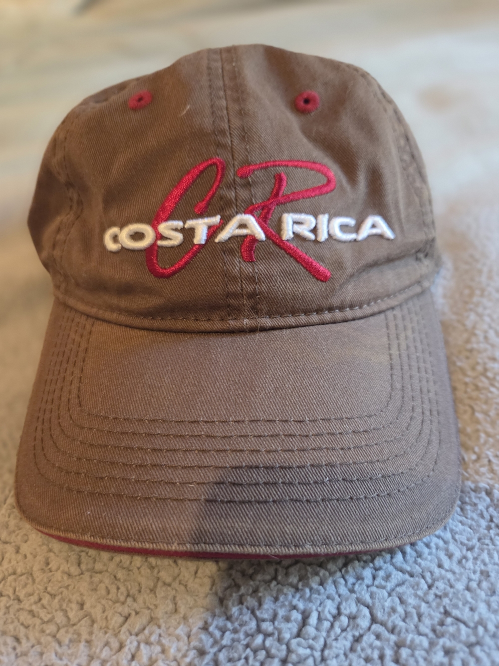 Costa Rica Brown Baseball Cap with Red Accent